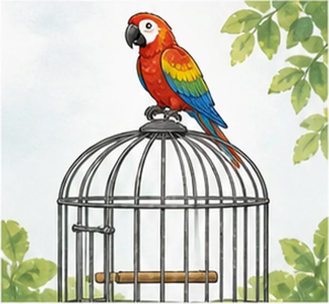the parrot on the cage