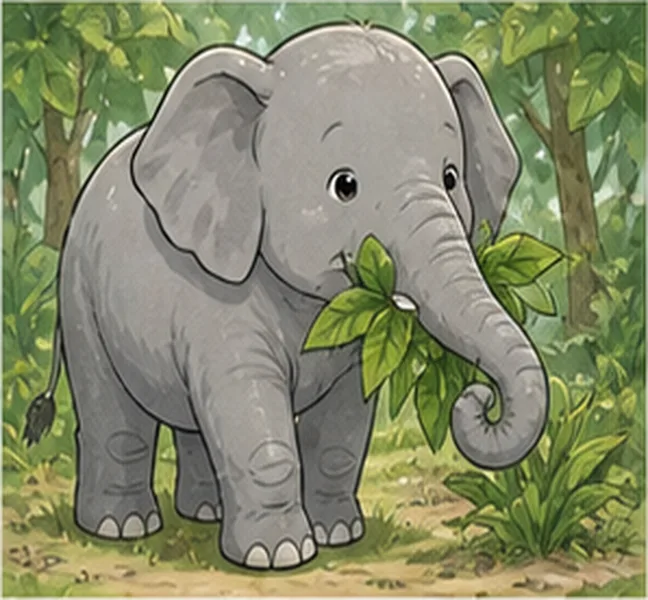 the elephant eating leaves