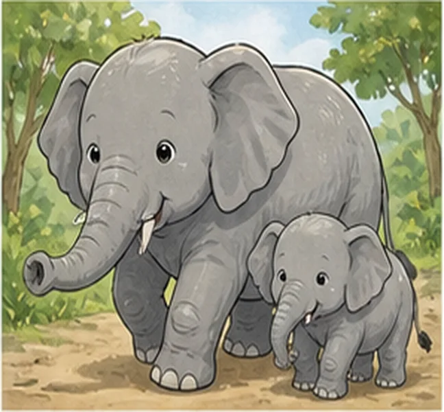 the elephant walking with its baby