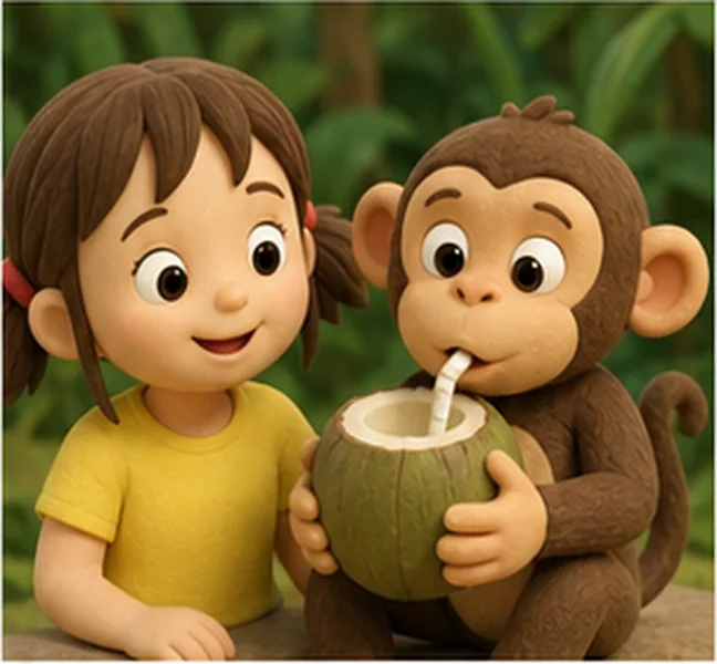 the monkey next to Jill eating a coconut