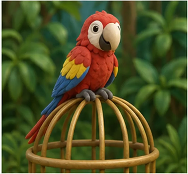 the parrot on the cage