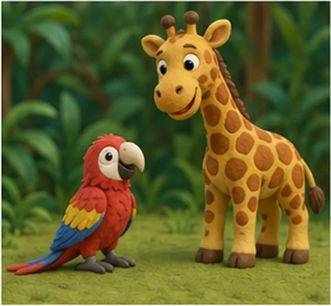 the parrot next to the giraffe