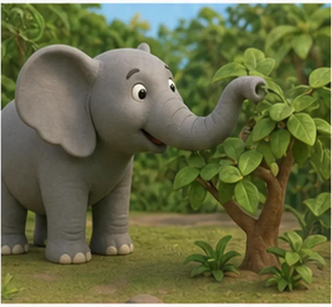 the elephant eating leaves
