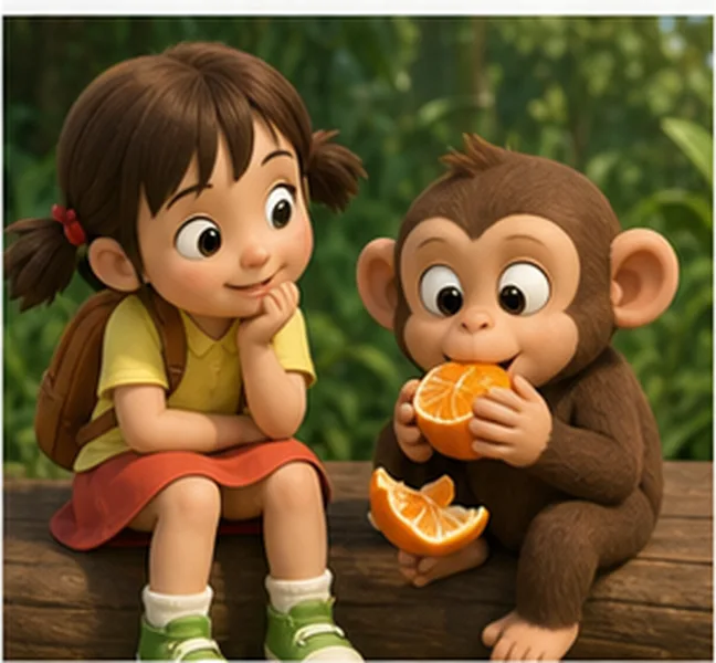 the monkey next to Lily eating an orange