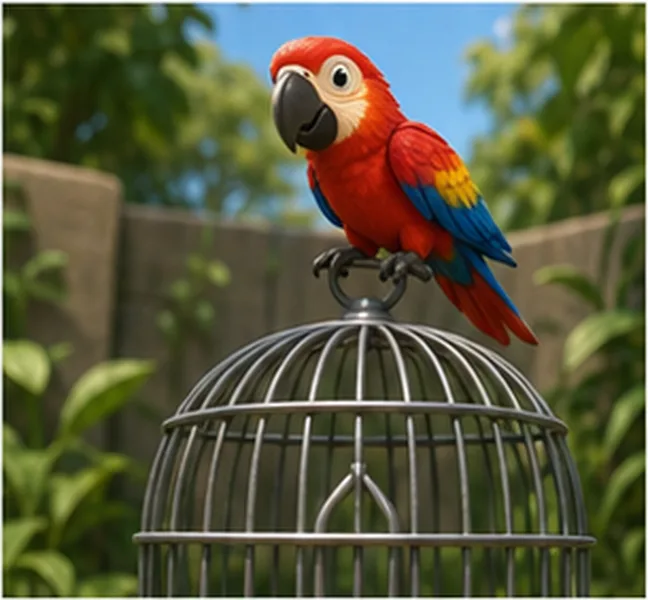 the parrot on the cage