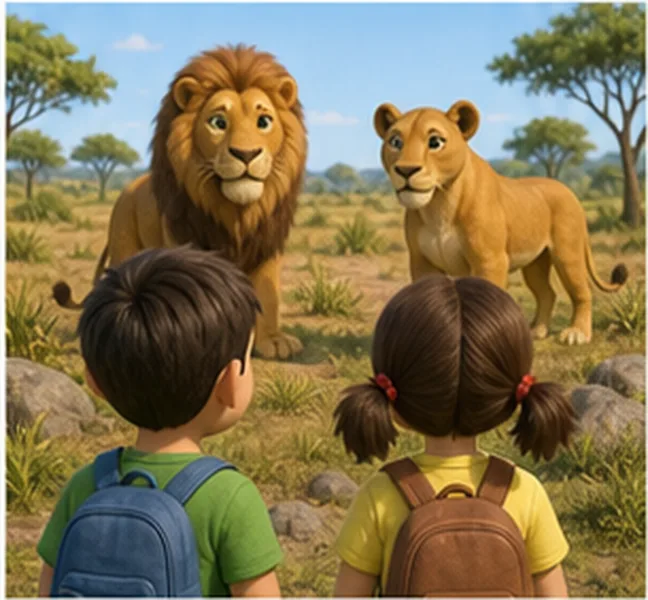 the children see two lions