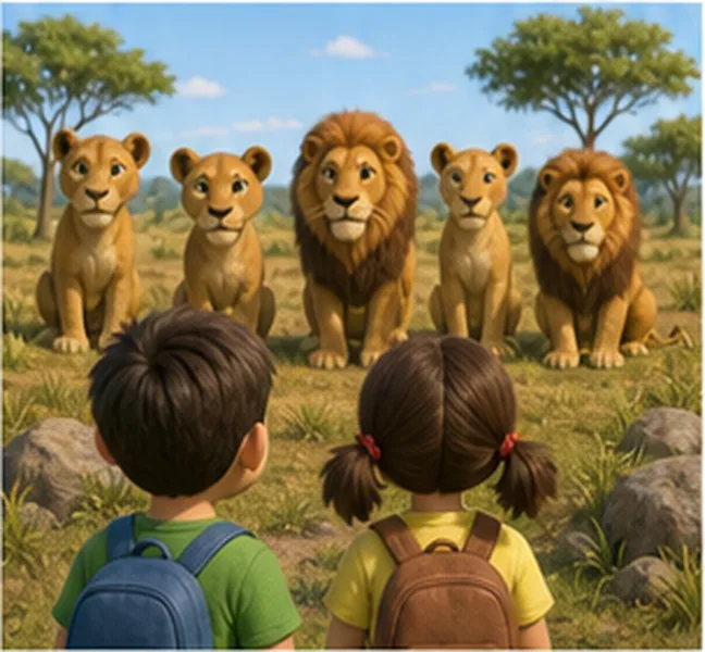 the children see five lions