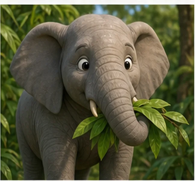 the elephant eating leaves