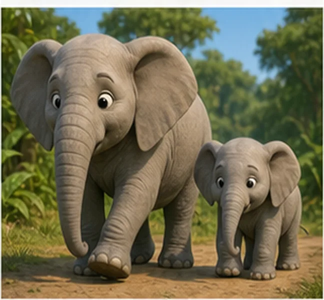 the elephant walking with its baby