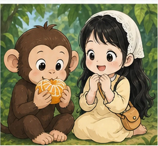 the monkey next to Kim eating an orange