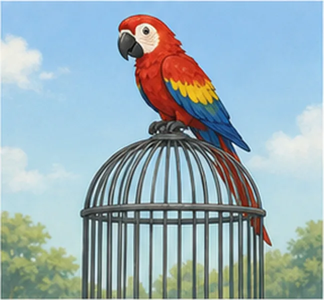 the parrot on the cage