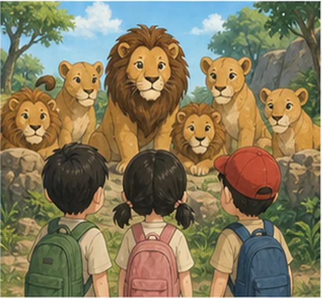 the children see five lions