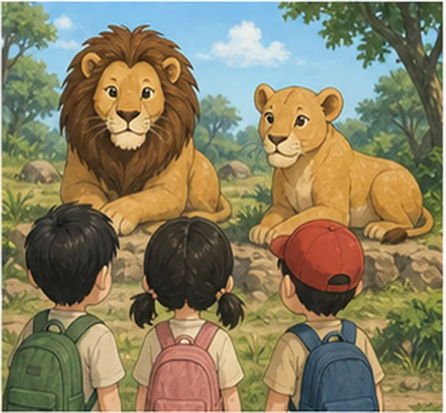 the children see two lions