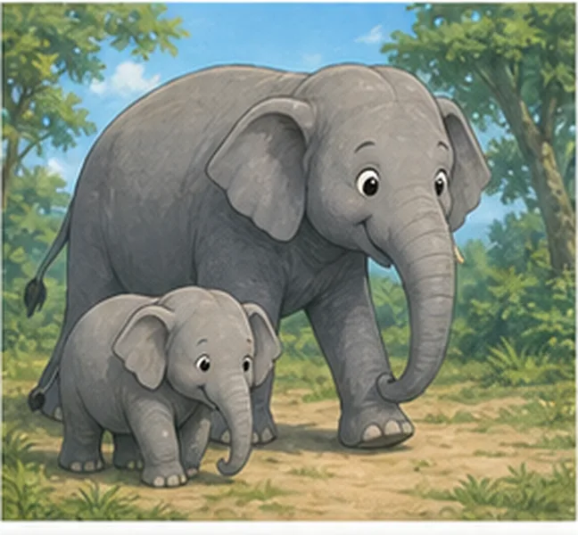 the elephant walking with its baby