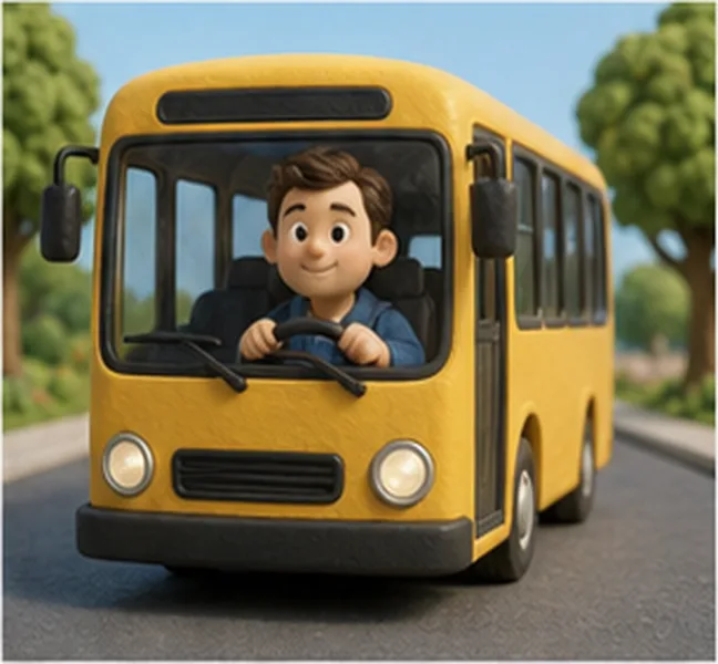 Dad driving a yellow bus