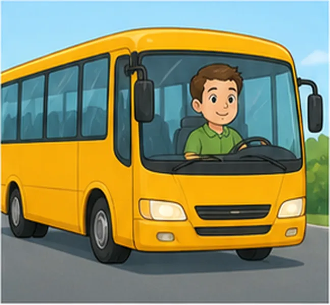 Dad driving a yellow bus