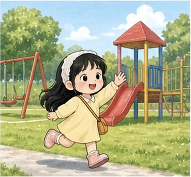 Kim going to the playground