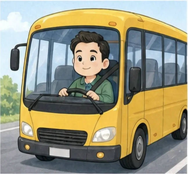 Dad driving a yellow bus