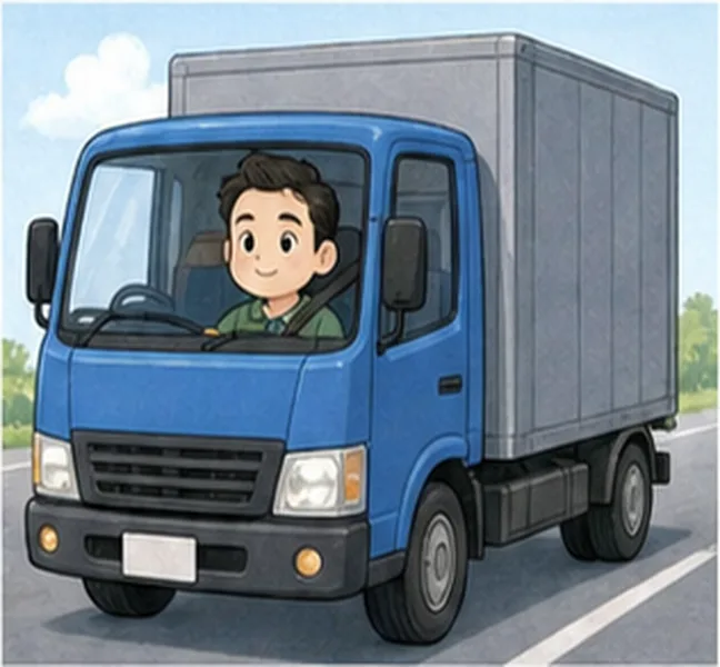 Dad driving a blue lorry