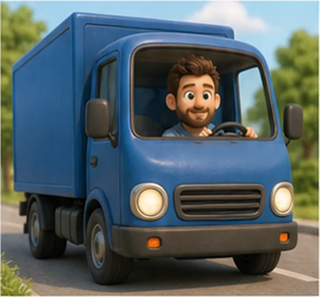 Dad driving a blue lorry