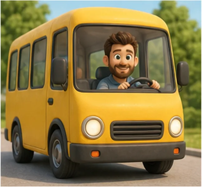 Dad driving a yellow bus