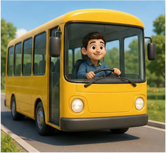 Dad driving a yellow bus