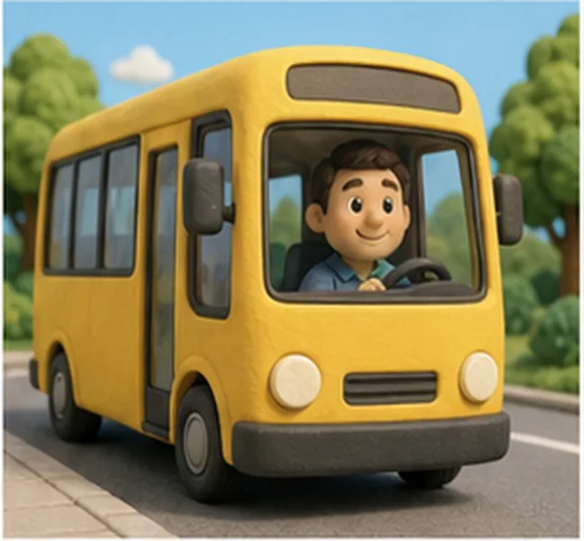 Dad driving a yellow bus