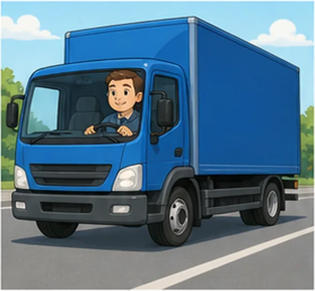 Dad driving a blue lorry