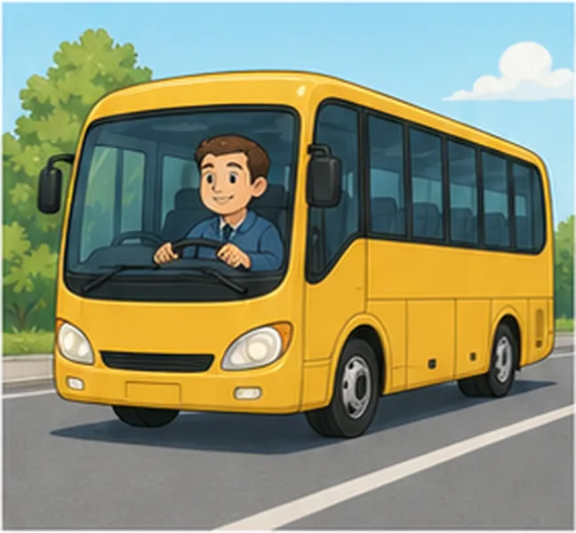 Dad driving a yellow bus