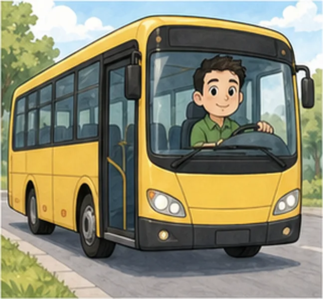 Dad driving a yellow bus