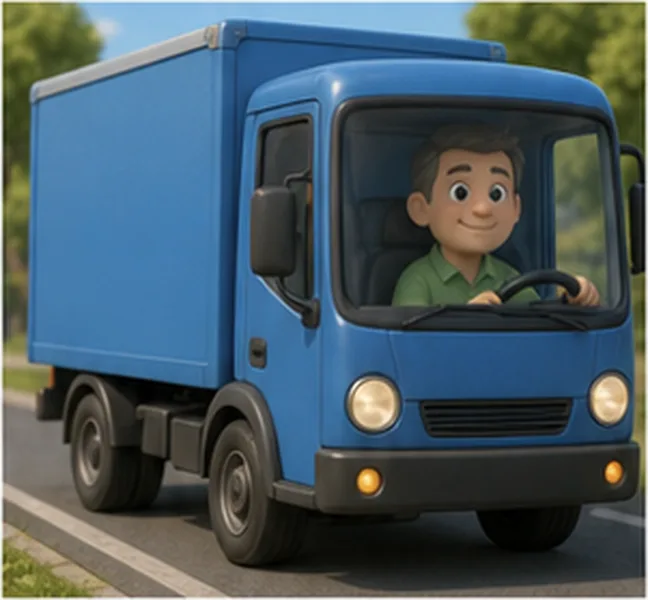 Dad driving a blue lorry