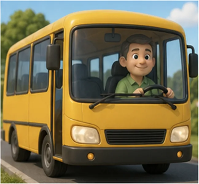Dad driving a yellow bus