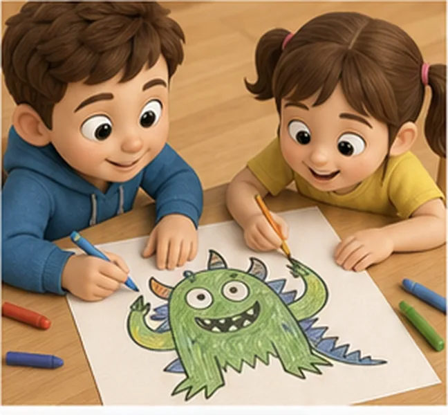 the children drawing a monster