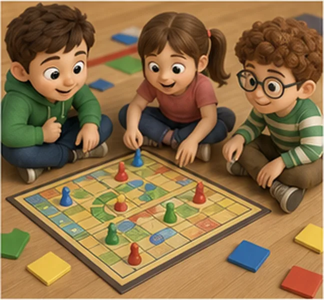 the children playing a board game