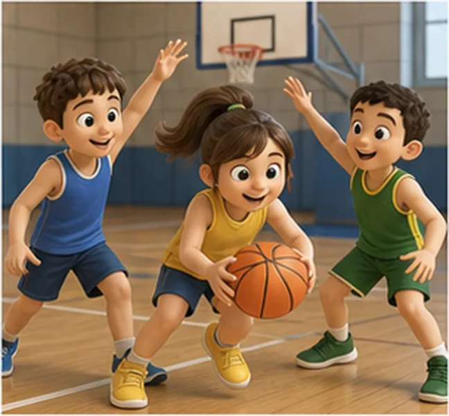 the children playing basketball