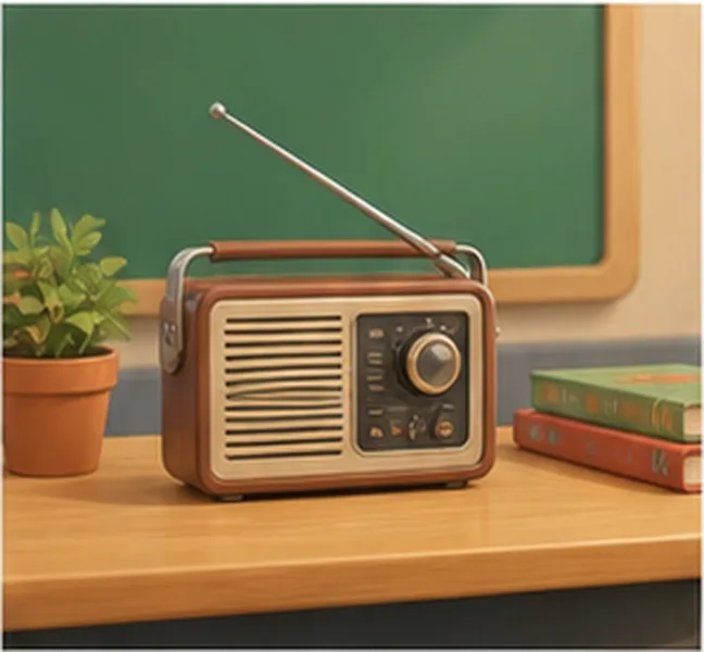 a radio on the teacher's desk