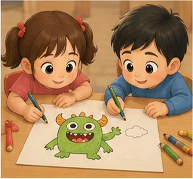 the children drawing a monster