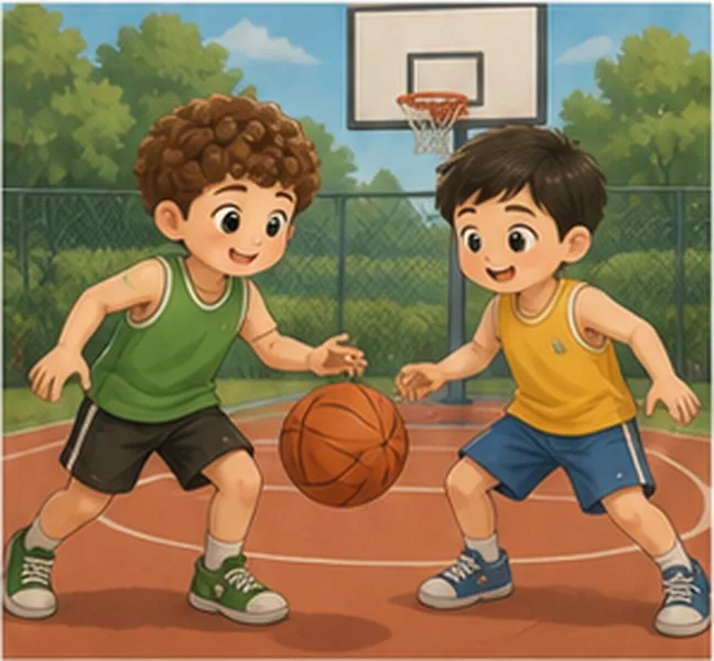 the children playing basketball