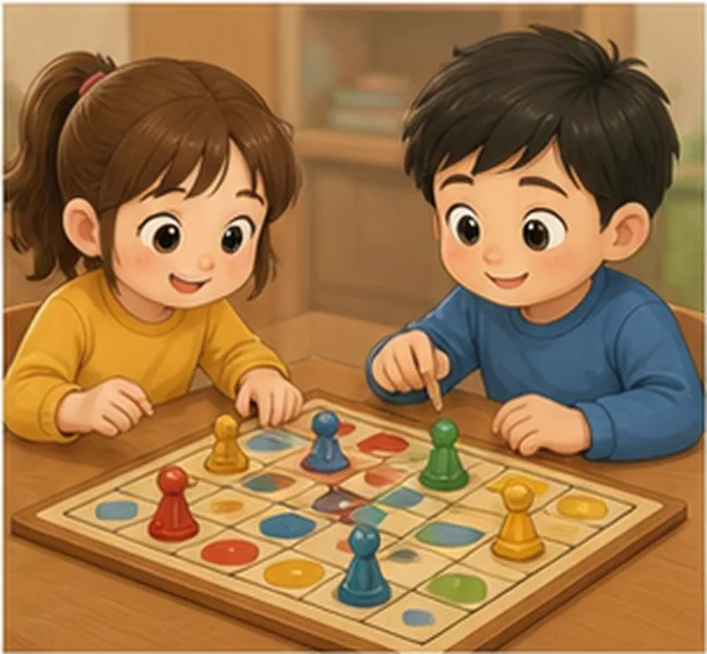 the children playing a board game
