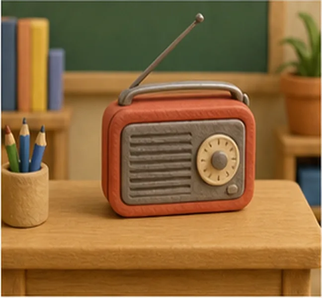 a radio on the teacher's desk