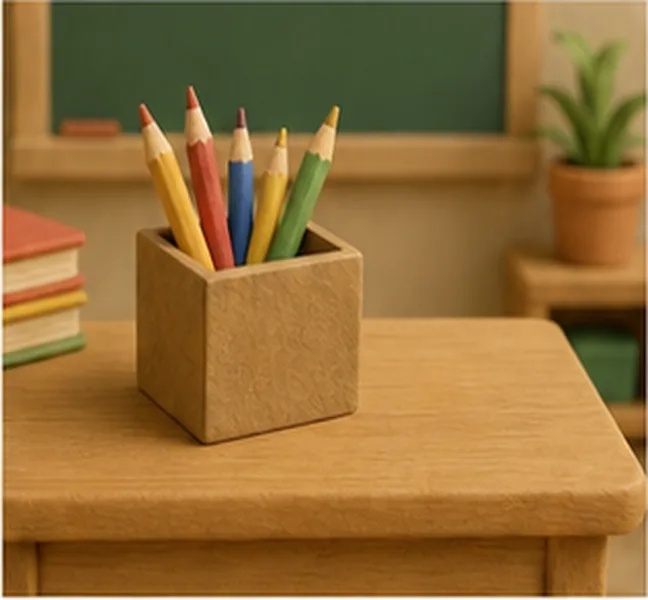 a box of pencils on the teacher's desk
