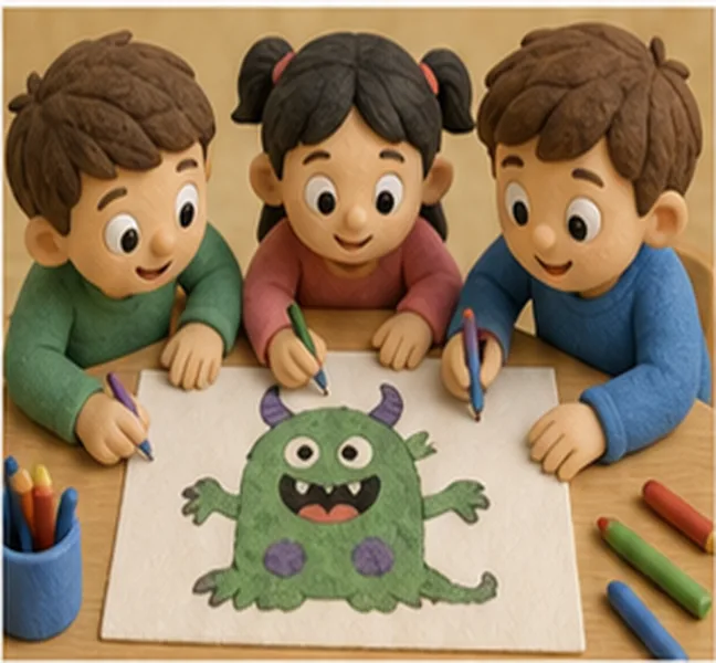 the children drawing a monster