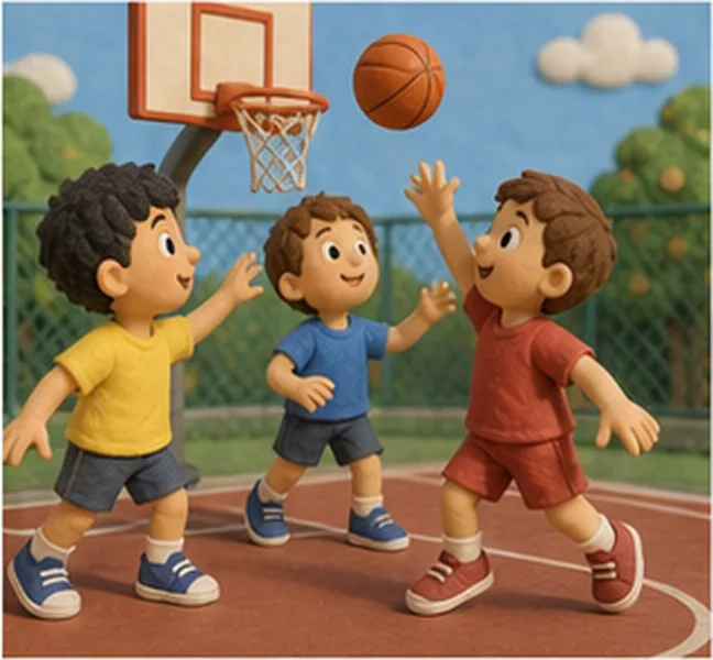 the children playing basketball