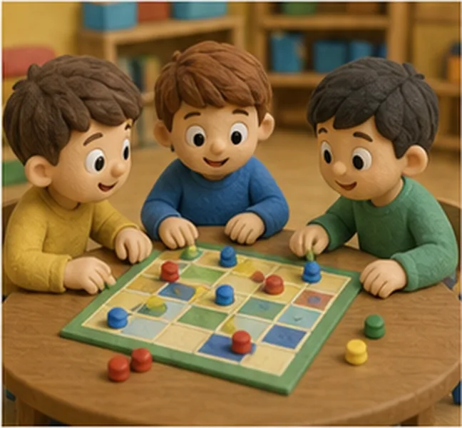 the children playing a board game