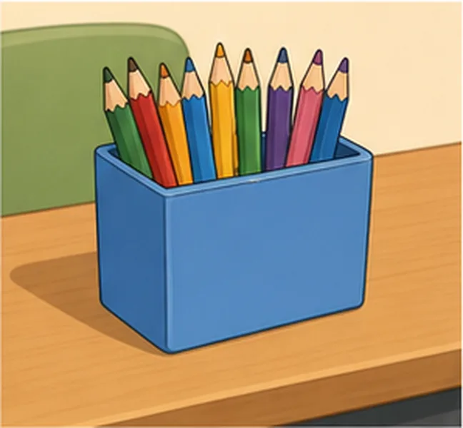 a box of pencils on the teacher's desk