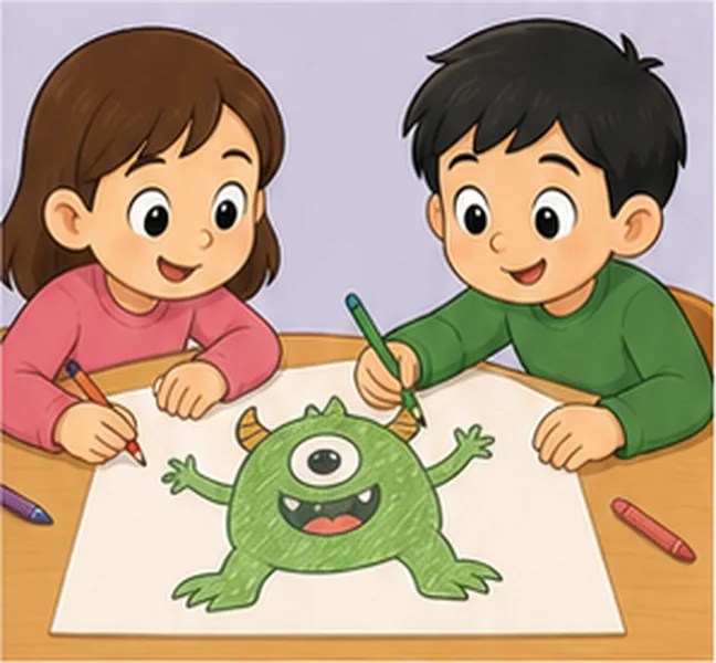 the children drawing a monster