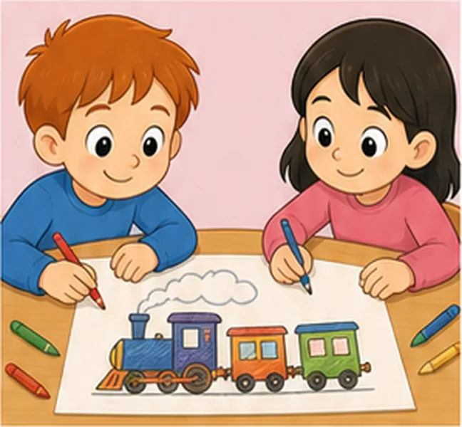 the children drawing a train