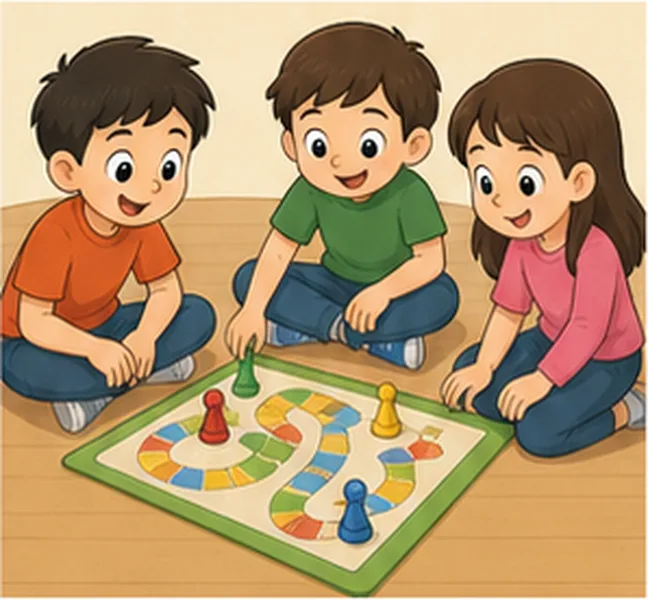 the children playing a board game
