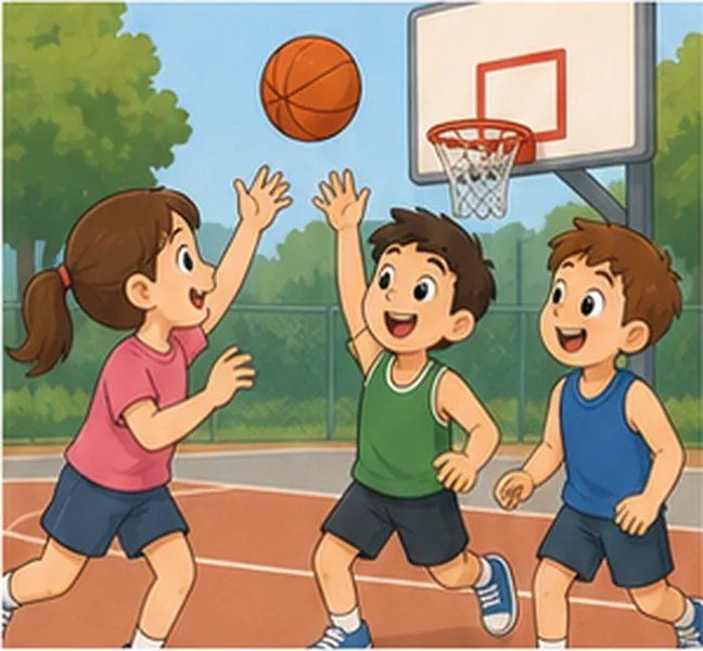 the children playing basketball