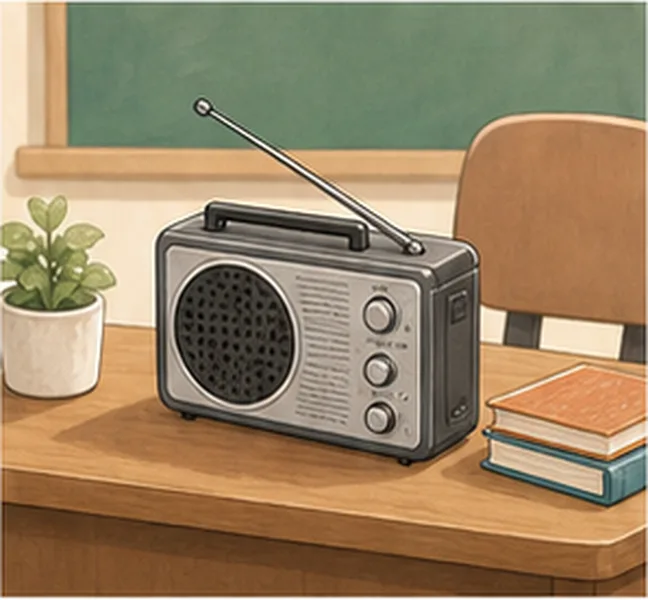 a radio on the teacher's desk